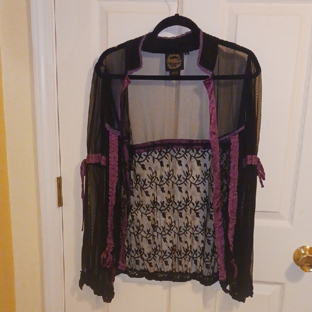 Black and Purple Sheer Lace Top